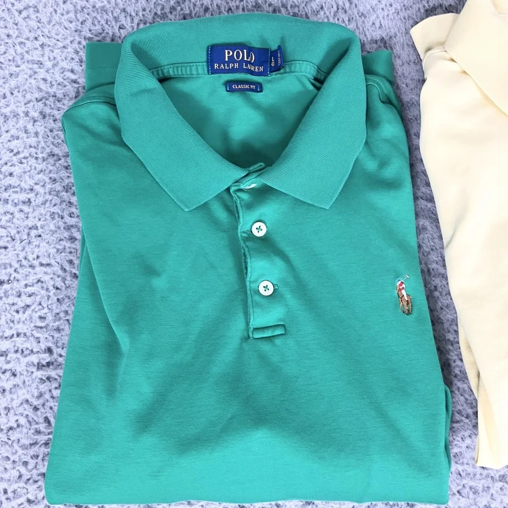 Polo Ralph Lauren Polo Shirt Mens Large Lot Of 2 Green Yellow Classic Fit Cotton